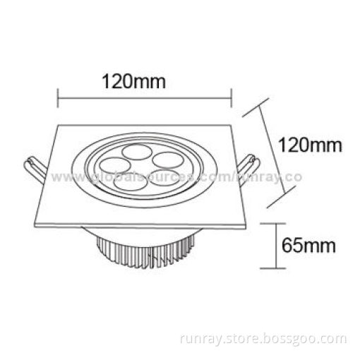 Square 5W LED Downlight, Epistar/Bridgelux Chip, 90-110lm/W, AC 85-265V, CE/RoHS ISO9001 Factory